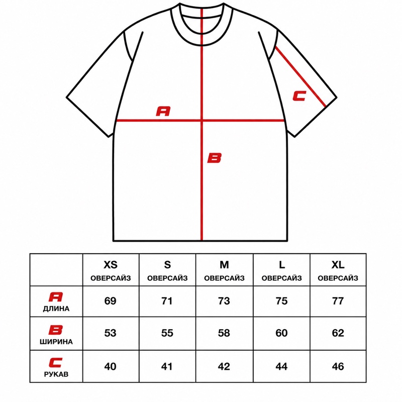 Размерная сетка ARCMONCE: XS, S, M, L, XL